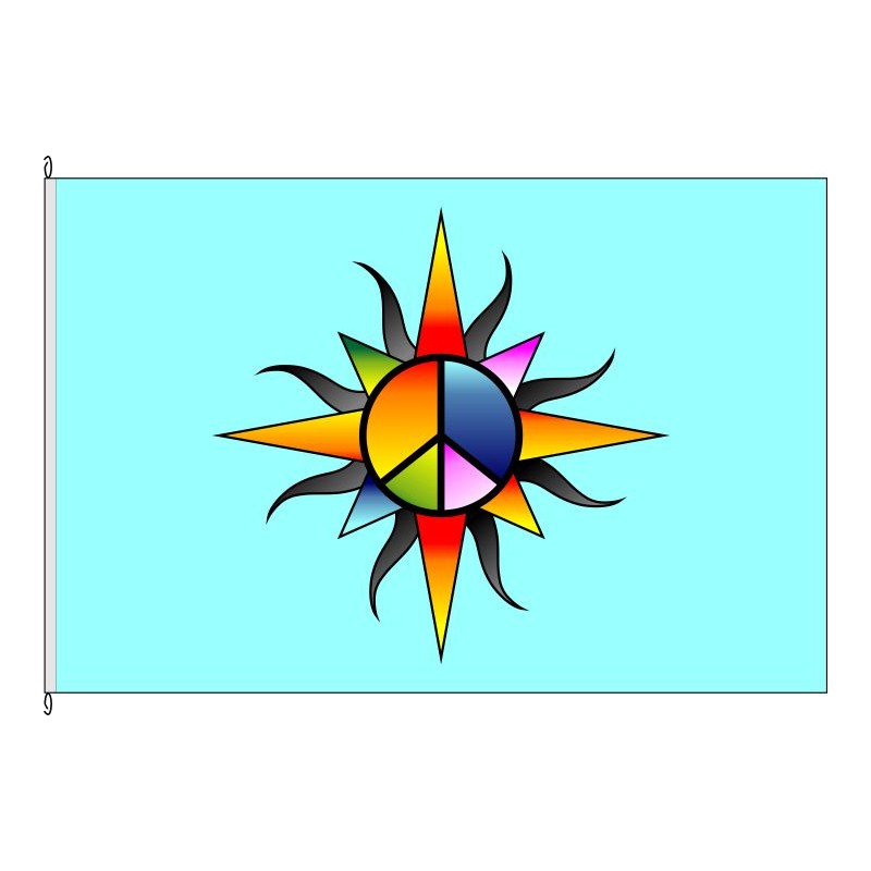 Friedensfahne Bunte Spirale mit PEACE-Zeichen-Fahne Friedensfahne Bunte  Spirale mit PEACE-Zeichen-Flagge im Fahnenshop bestellen